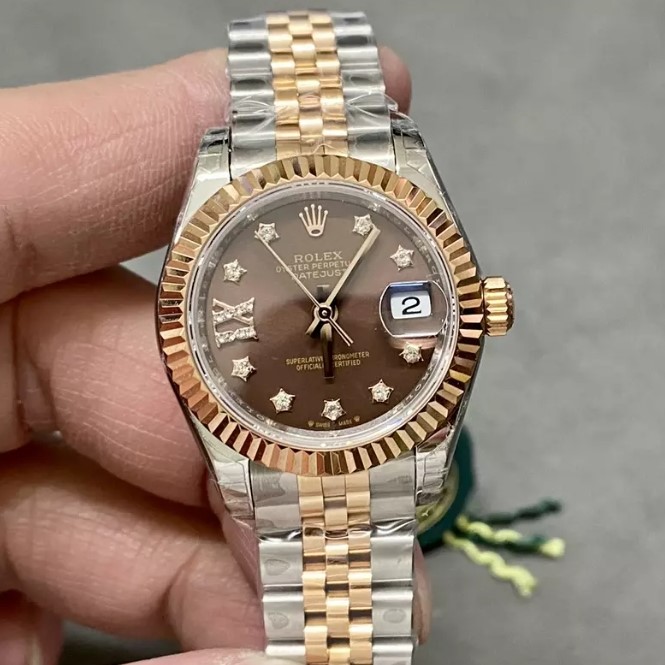 ROLEX 로렉스 레이디 데이저스트 브라운 다이얼 10P 다이아 로즈골드 콤비 28mm 279171