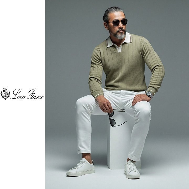LOROPIANA 로로피아나 배색 카라 라인니트 2COLOR