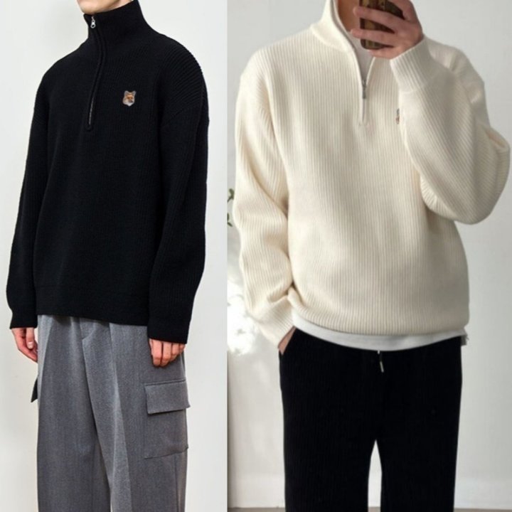 MAISON KITSUNE 메종키츠네 캐시 하찌 반집업 니트 4COLOR