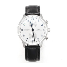 IWC 아이더블유씨 포르투기저 크로노그래프 화이트/블루 다이얼 레더 스트랩 40mm IW371604