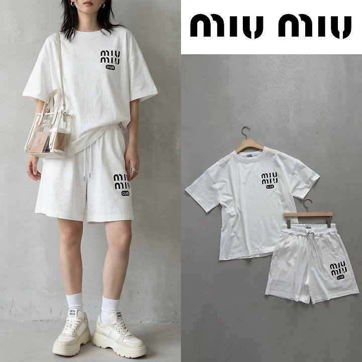 MIUMIU 미우미우 메인 로고 오버핏 하프 셋업 2COLOR